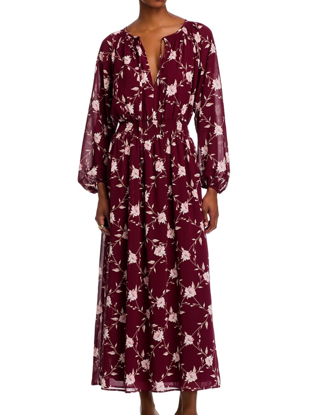 NWT Wayf Long Sleeve Floral Maxi Dress Burgundy Size M